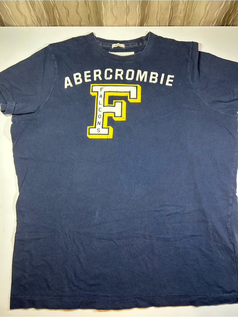 Abercrombie & Fitch Men's XL Navy Yellow Embroidered Logo F Tee Muscle Vintage